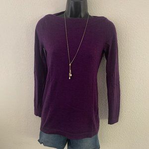 Eileen Fisher Petite xs Italian Merino Wool Boatneck Tunic Sweater Top Plum